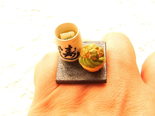 Green Tea Cup Cream Puff Miniature Food Ring