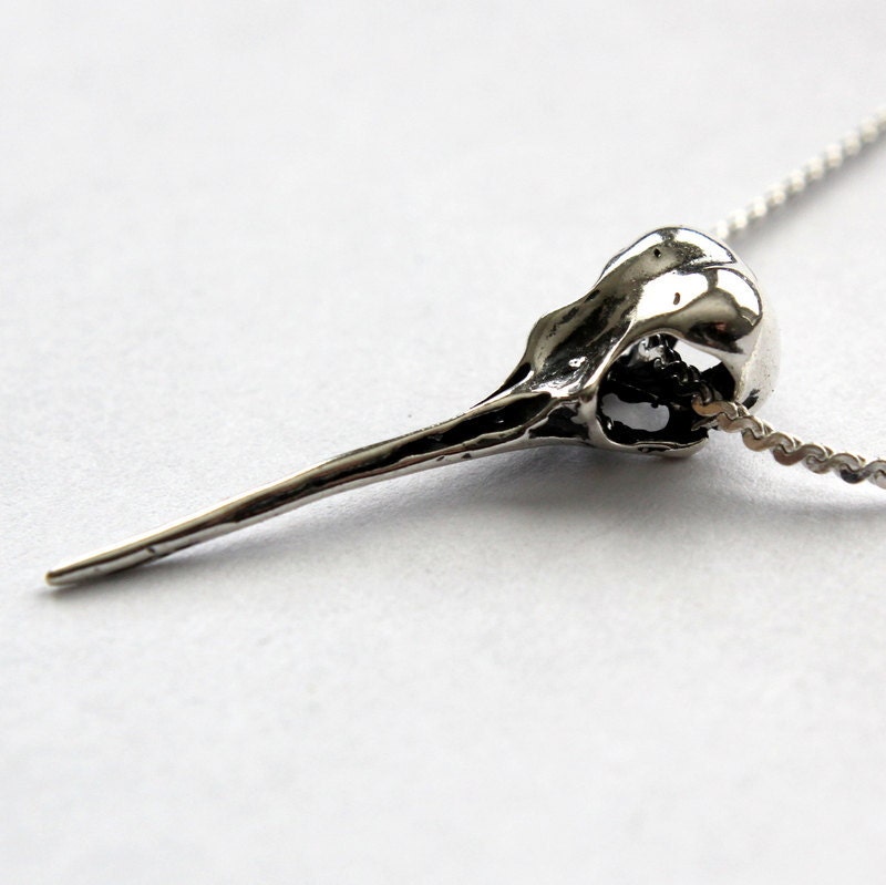 Life Size Sterling Silver Ruby Throated Hummingbird Skull Necklace