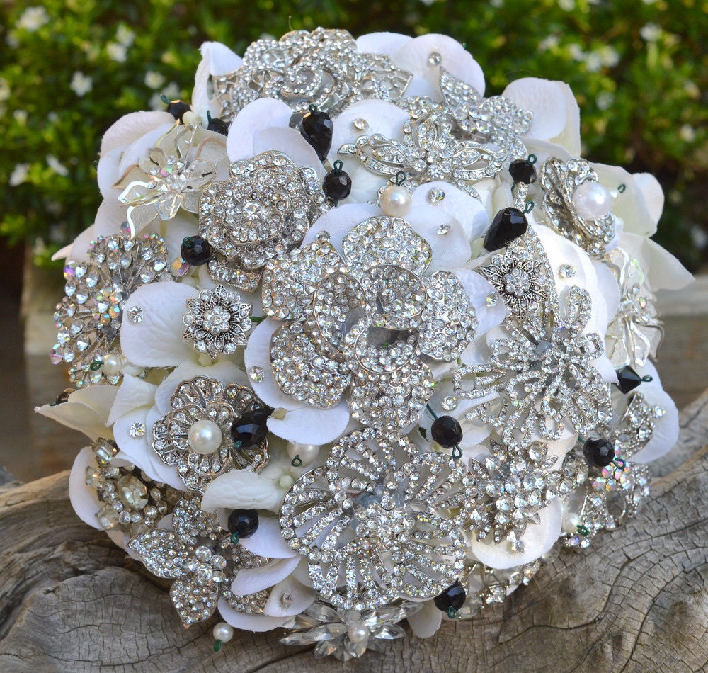 Deposit on a classic black and white brooch bouquet -- made-to-order bridal bouquet