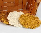 Organic Cotton Flower Face Cloth - Set of 3 -Gold and Almond