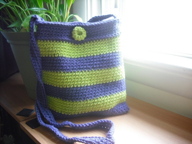 Crochet Cotton Pouch Bag Cross Chest in Lime Green and Grape