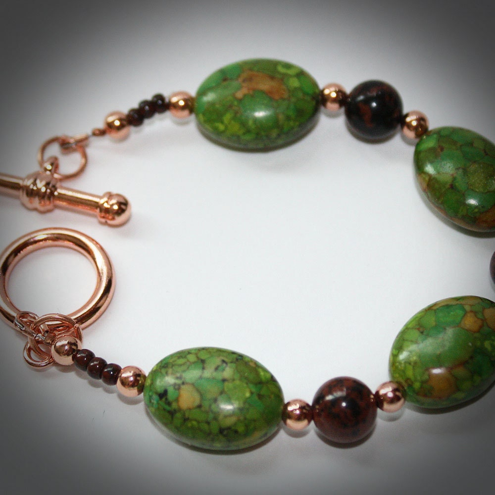 Green Turquoise and Mahogany Obsidian Bracelet