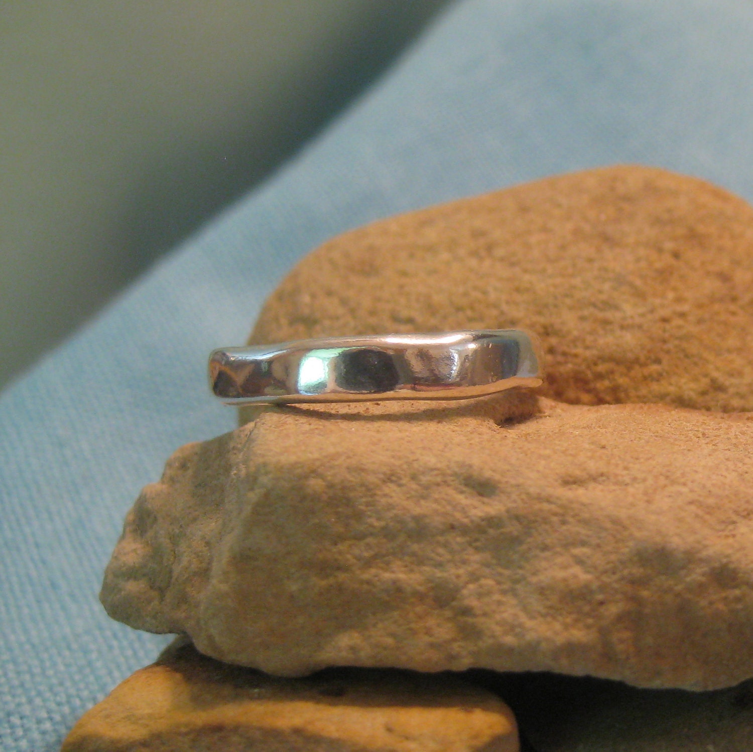 Mens Organic Wedding Ring Recycled Silver Wedding Band Natural Freeform 4mm Wide Heavy Unisex Man Woman Classic Traditional JJDLJewelryArt