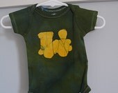Baby Bodysuit: Forest Green with Yellow Batik Train (3-6 months) READY TO SHIP