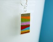 Sterling Silver and Hand Pieced Felt Rectangle Rainbow Necklace