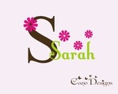Personalized Monogram Name with Flowers, nursery, kids & teens room, custom removable decals stickers