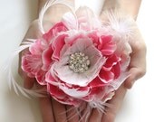 Pink Feather Flower Wedding Hair Fascinator