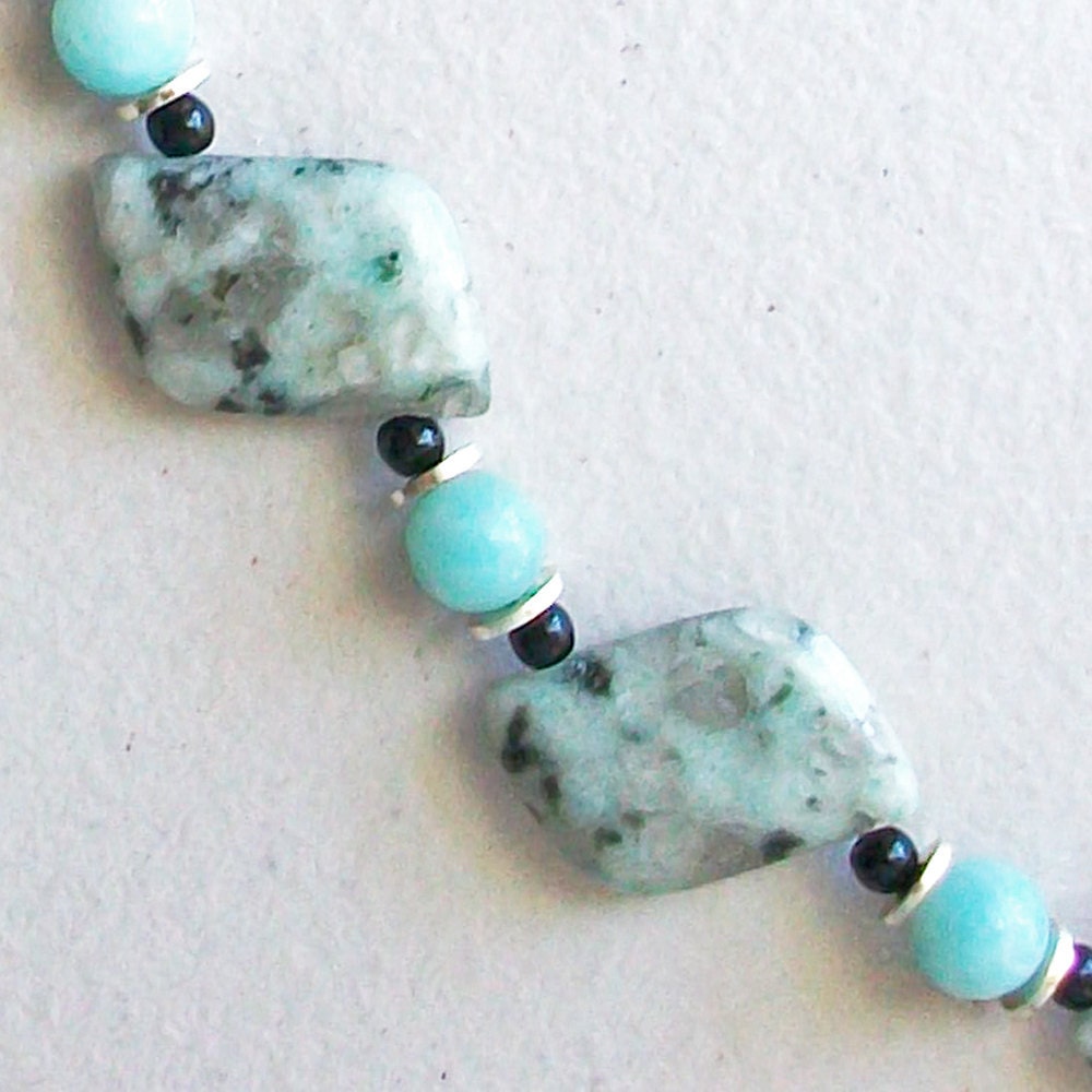 Green Kiwi Stone and Amazonite Necklace