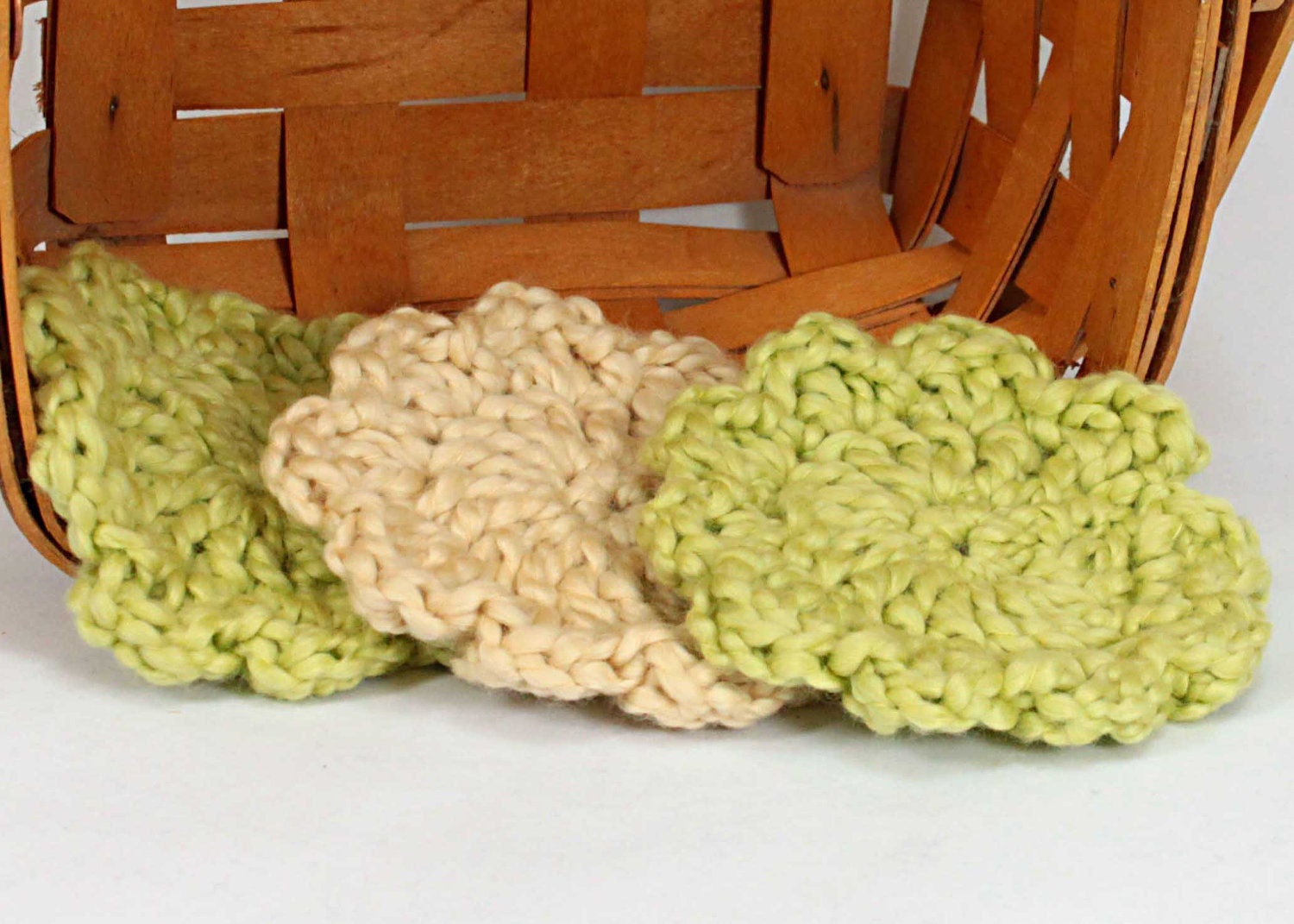 Organic Cotton Flower Face Cloth - Set of 3 -Sage and Macadamia