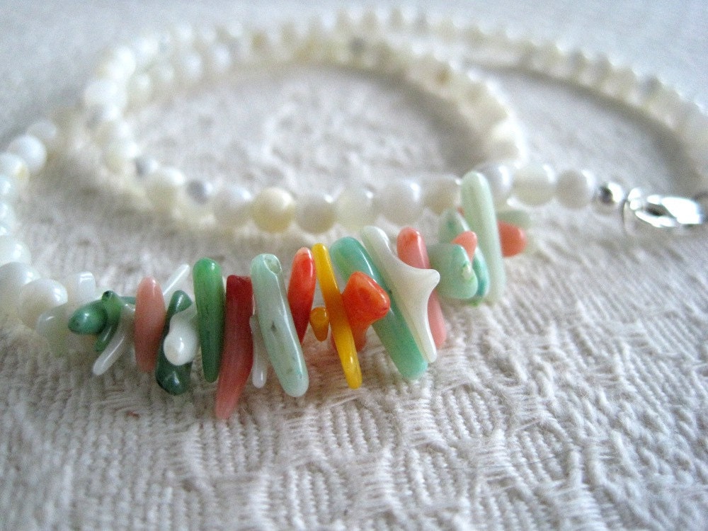Delicate Mother of Pearl Coral Summer Necklace