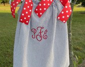 Monogrammed Pillowcase Dress Blue Seersucker