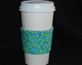 Green Sleeve Coffee Cozy in Provincial Green and Blue