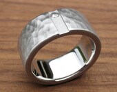 Titanium Diamond Brushed Hammered Wedding Ring