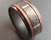 Hammered Titanium Silver Rose Gold Wedding Ring