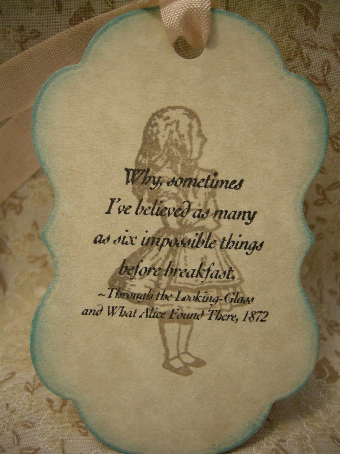 Alice in Wonderland 6 Impossible Things- hang tag, ephemera, gift tag, bookmark tag, fantasy, quote, adventure, fairy tale - Set of 5