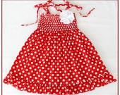 Red and white polka-dot dress for little girls-Size 2T-3T(Available in size 6 month to 6 years) toddlers for baby girls photo pro - CandyDressShop