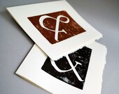 Two Ampersand Greeting Cards - Typography Linocut Blank Notecards 5 x 7 inches