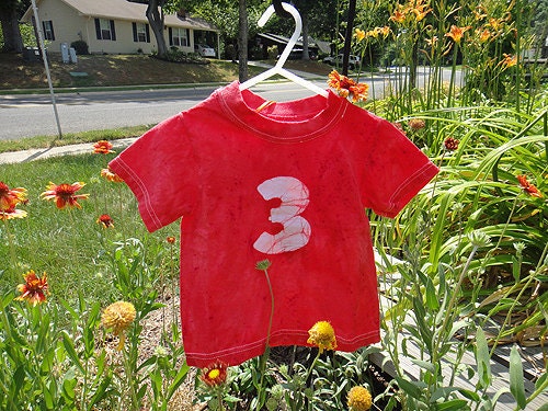 SALE Red Third Birthday T-Shirt with Batik 3 (2-3T) Ready to Ship