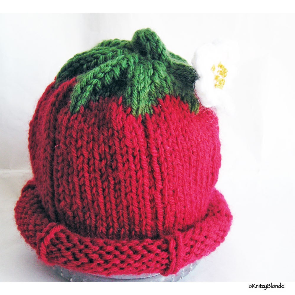 Photo Prop Baby Hat Summer Red Strawberry, Vine White Flower
