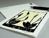 Posies Limited Edition Handmade Watercolor and Linocut Card Note Greeting Yellow