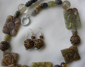 Chunky Jade Necklace Set Brown Green
