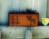 Rustic Plaid Moose with Trees Shelf Sitter Decorative Wood Block