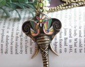 Pretty retro copper colorful glaze indian elephant head with long nose necklace pendant jewelry vintage style