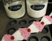 Customizable Super Soft Cupcake Scarf, White Cake w/ Lt. Pink Sparkle Frosting & Red Cherry