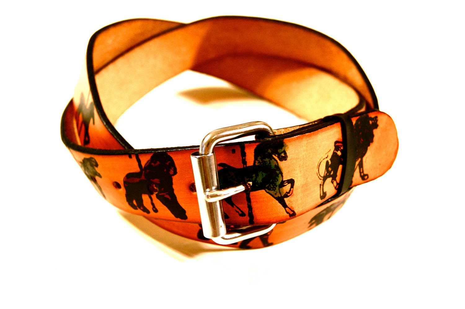 Handmade Leather Belt - Carousel Horse Animals