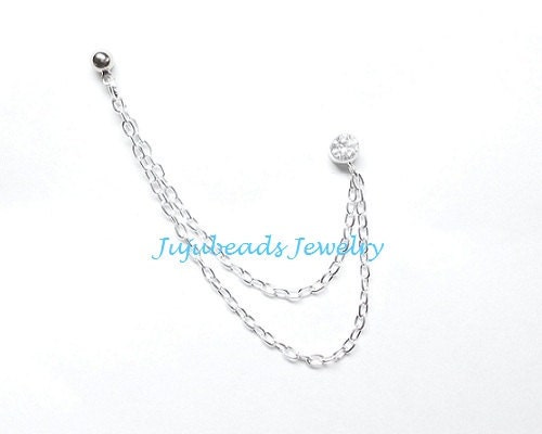 Sterling Silver Cubic Zirconia Stud Cartilage Double Piercing