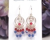 Patriotic Earrings, Fourth Of July, Red White and Blue Crystal Sterling Silver Earrings