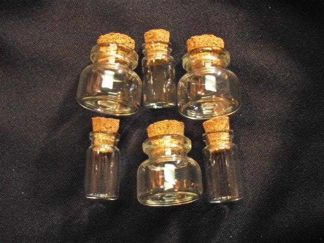 6 Mini Glass Vials With Cork Tops Assorted Sizes