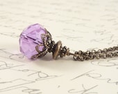Lilac Pendant, Vintage Style Bronze Chain Wire Wrapped