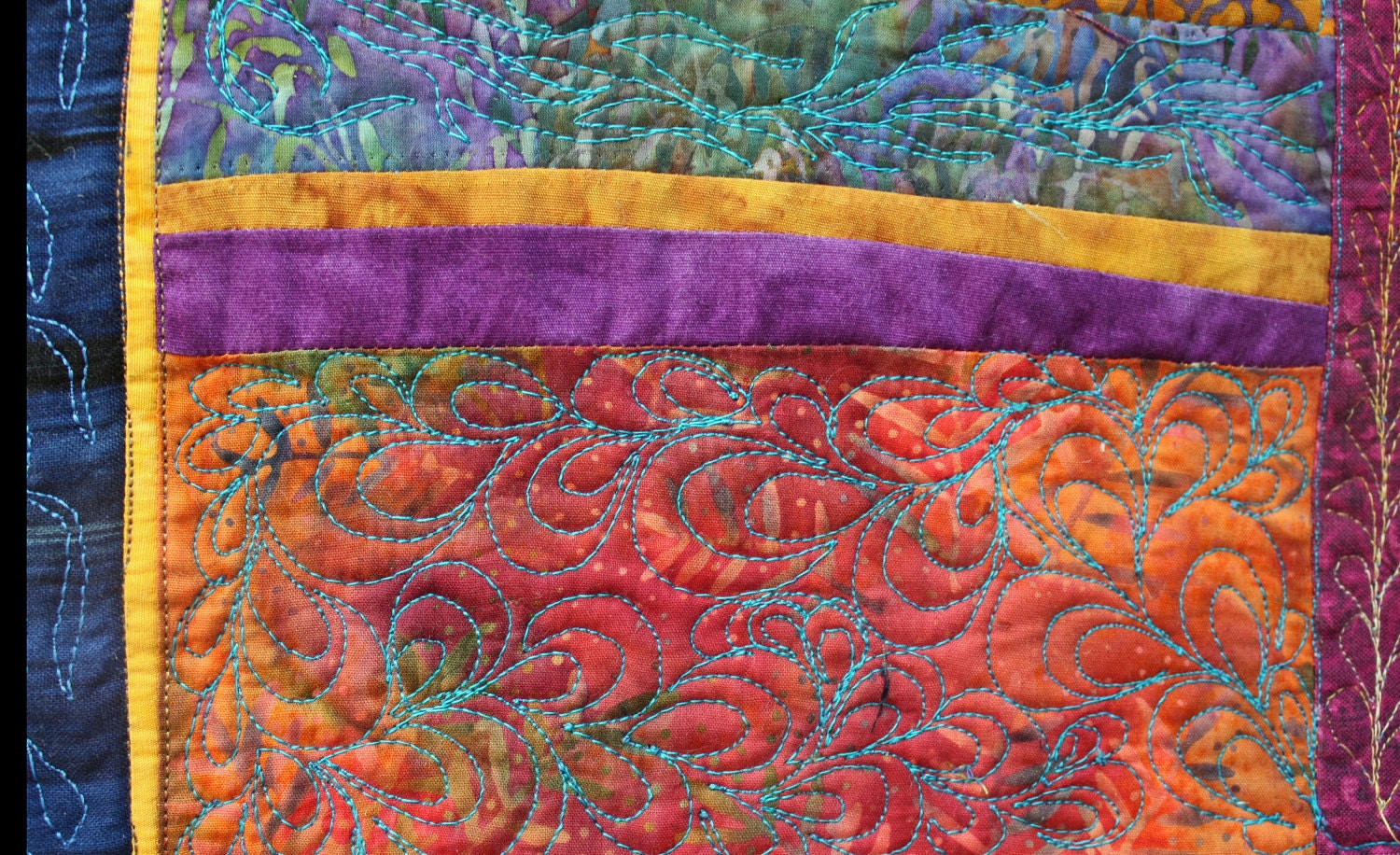 Abstract Art quilt, free form quilting & wonky pieceing,
