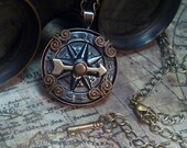 Airship Navigator Steampunk antique compass necklace- N002