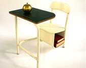 White Industrial. Vintage School Desk and Chair. Chalkboard. Shabby Chic Off White. Childrens. Elementary. Vestiesteam. Rhapsodyattic.