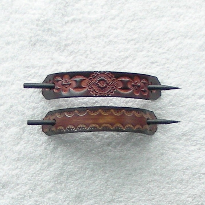 Hippie Style Leather Hair Barrettes with Sticks