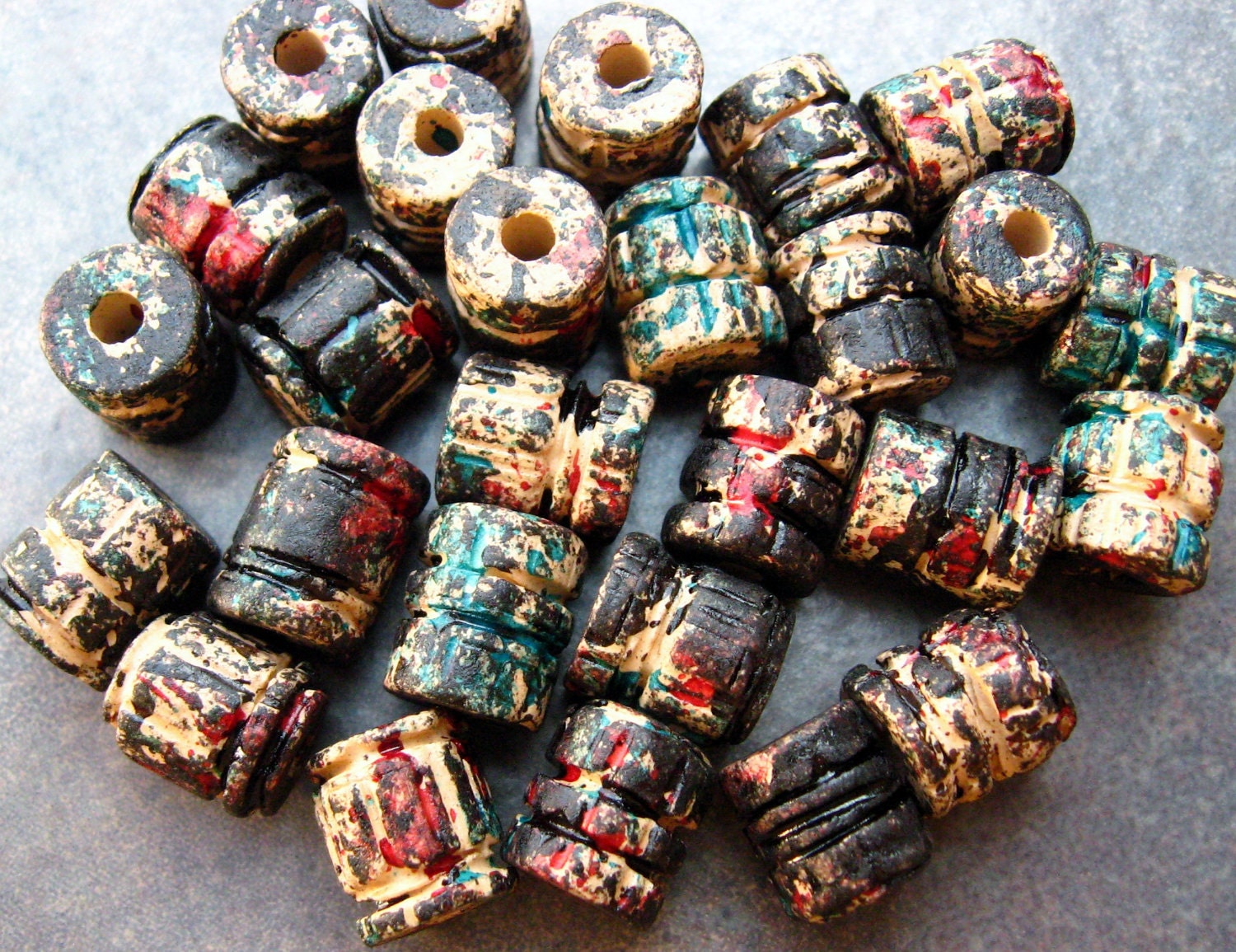 AUTUMN RUST Mykonos Greek Ceramic Beads - 5 Carved Barrels