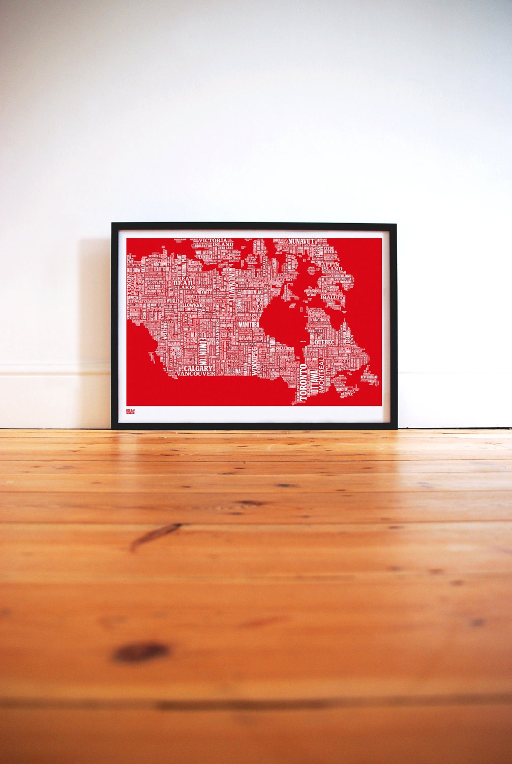 Canada Type Map in Poppy Red - decorative screen print