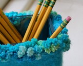 felted wool glass vase pencil holder turquoise bubbles