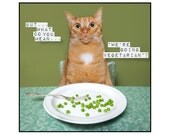 SET OF 4 - Cat Vegetarian - Greeting Card Note Card  Blank Inside