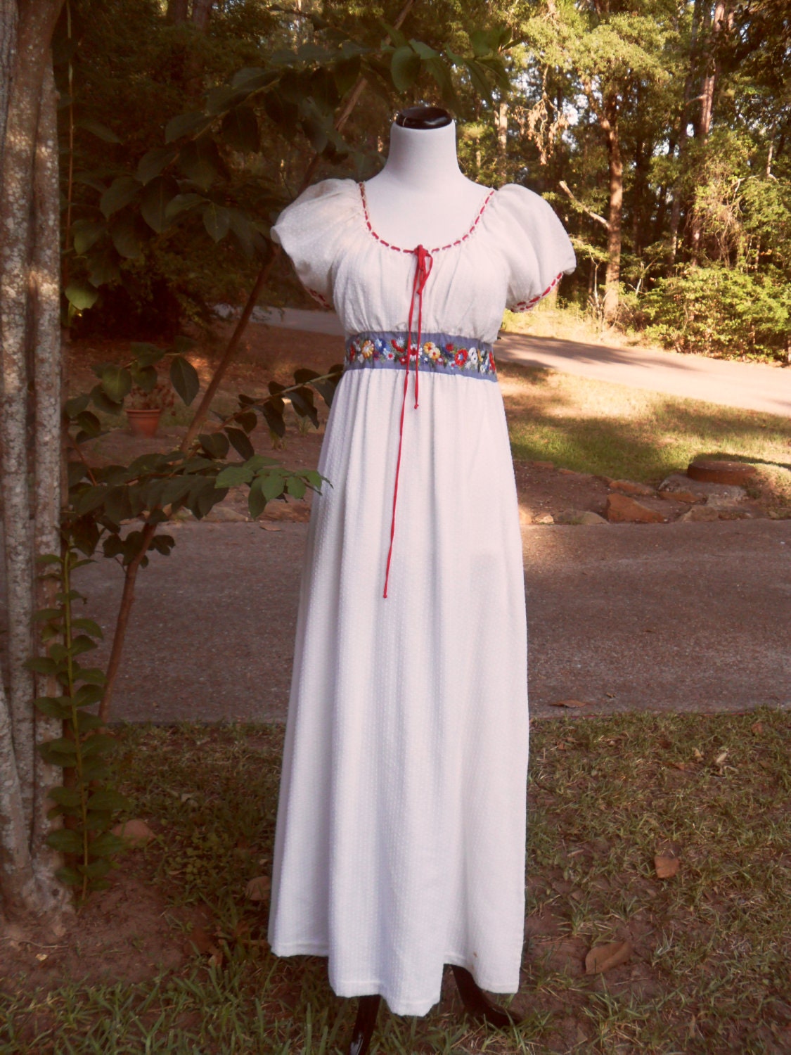 1960s vintage HIPPY chic cotton embroidered FLORAL PEASANT dress-sale