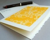Bubbles Blank Notecard - Yellow Circles Linocut Card - 5 x 7 inches