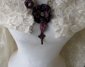 Sale 30% off  Vintage Assemblage Necklace With Rhinestones, Fabric Flowers and Vintage Key  by My Broken Art on Etsy