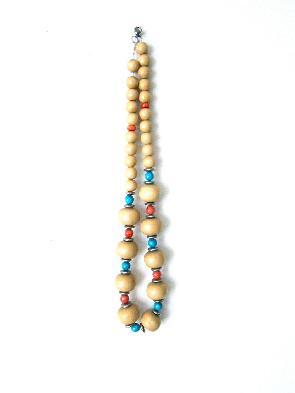 Blue, Orange, and Tan Wooden Necklace