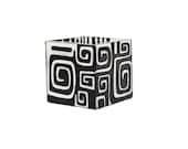 Black and White Labyrinth- Hand Painted  Mini Candle Holder-  Decorative Glass Art