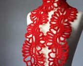 Crochet Red scarf  wool  crimson scarlet  epictt teamb HMET