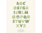 Seafoam Green Children's Animal Alphabet Poster Print  Baby Nursery Wall Art