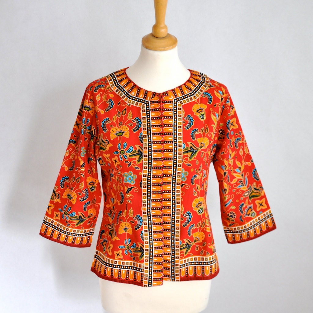 Vtg Amazing Batik Dyed Cotton Blazer/Shirt S/M