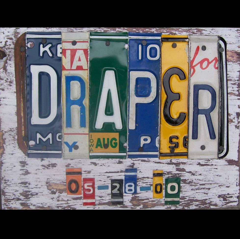 Anniversary Wedding Name Plate Block Plaque Sign - Custom Words Available - Personalized  - Recycled License Plate Sign